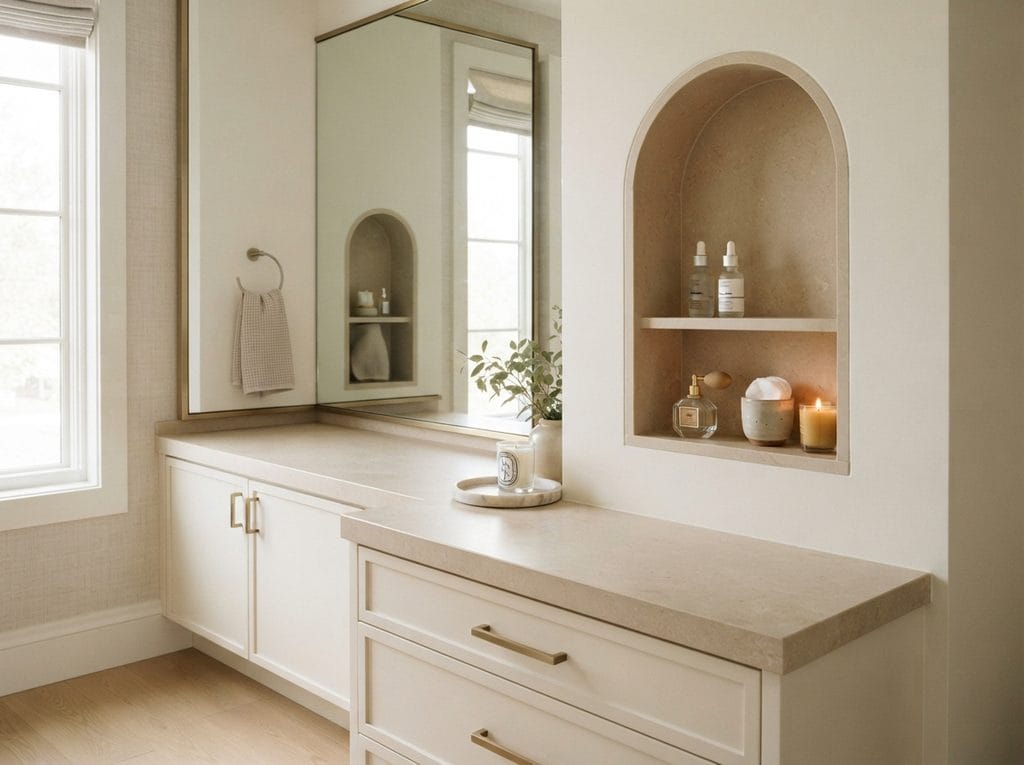Bathroom vanity with a built-in skincare niche