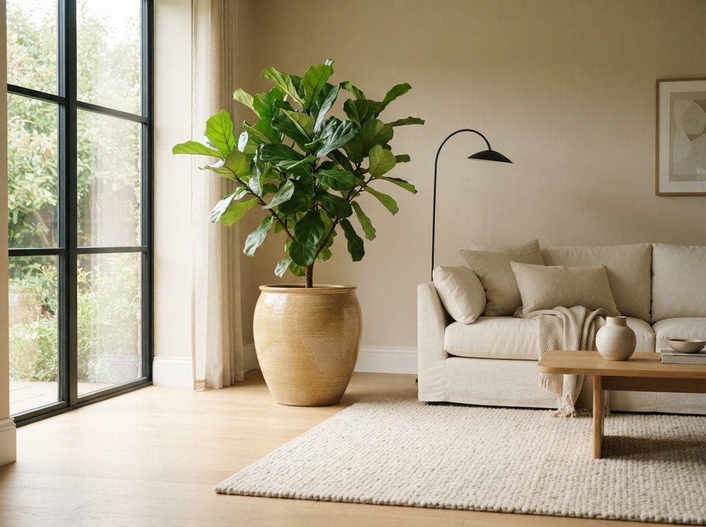 Large indoor planter adding natural texture to a living room