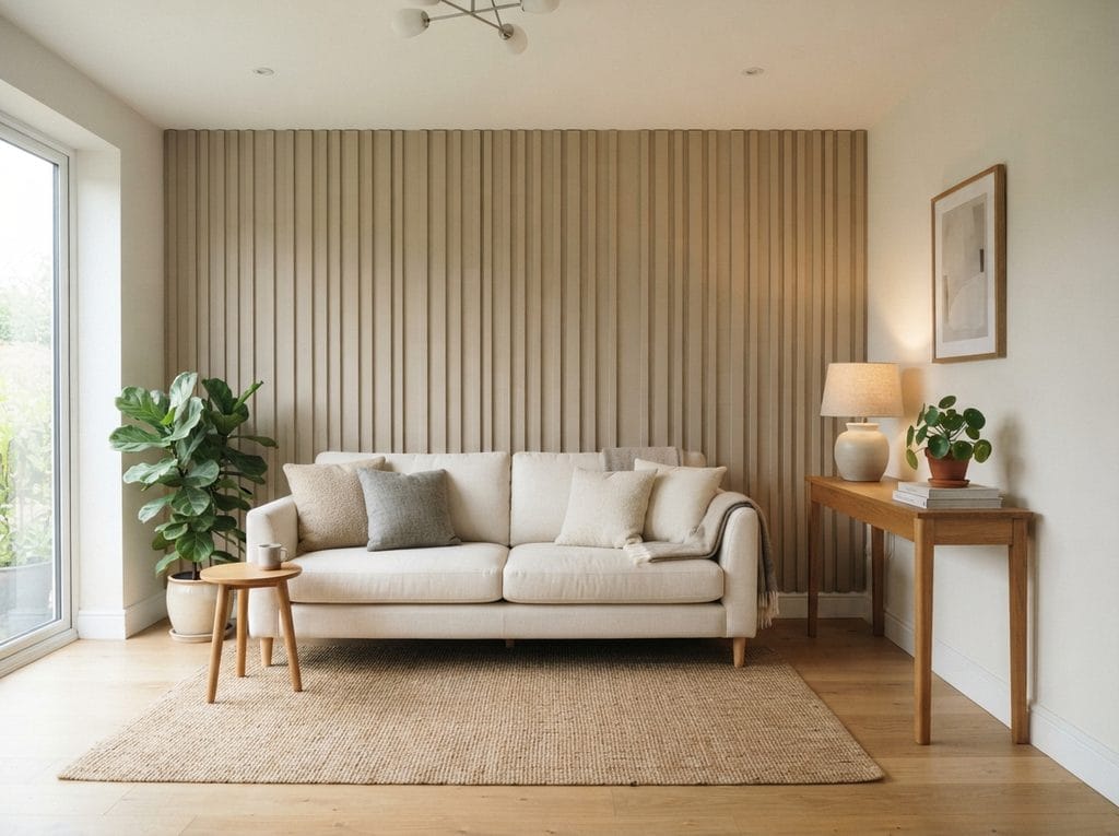 Modern living room with decorative wall panelling