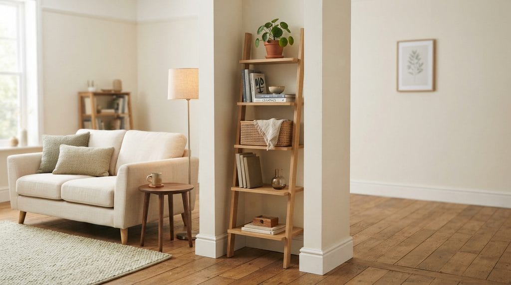 Corner shelving using an awkward small-space corner for storage