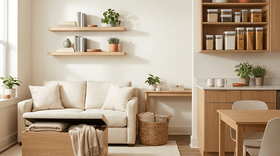 Multifunctional furniture with hidden storage for a small home