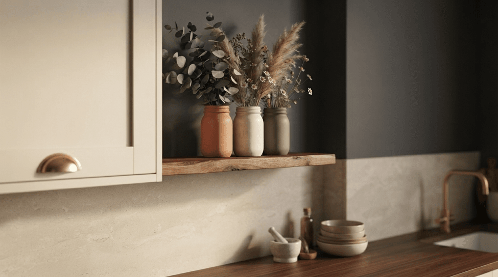 Upcycled painted vases in warm neutral tones