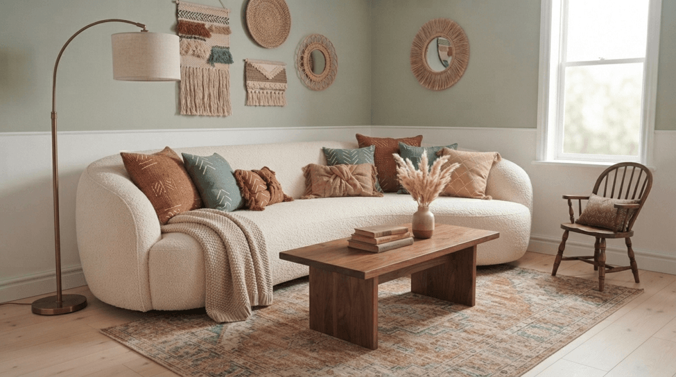 DIY no-sew cushion covers on a sofa