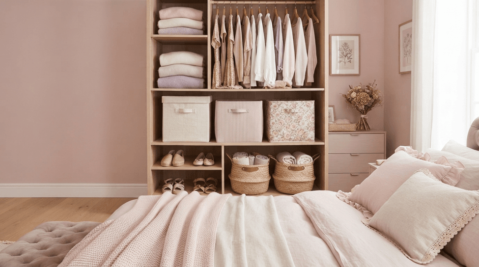 Fabric-covered storage boxes for decorative organization