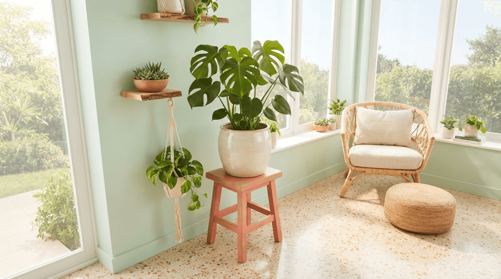 Easy DIY plant stand in a room corner