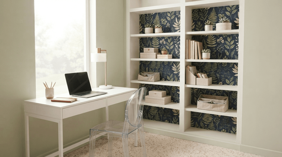Peel-and-stick accent adding pattern to a small space