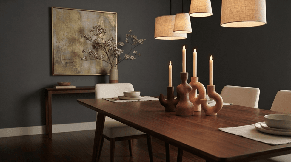 Simple handmade candle holders arranged at different heights