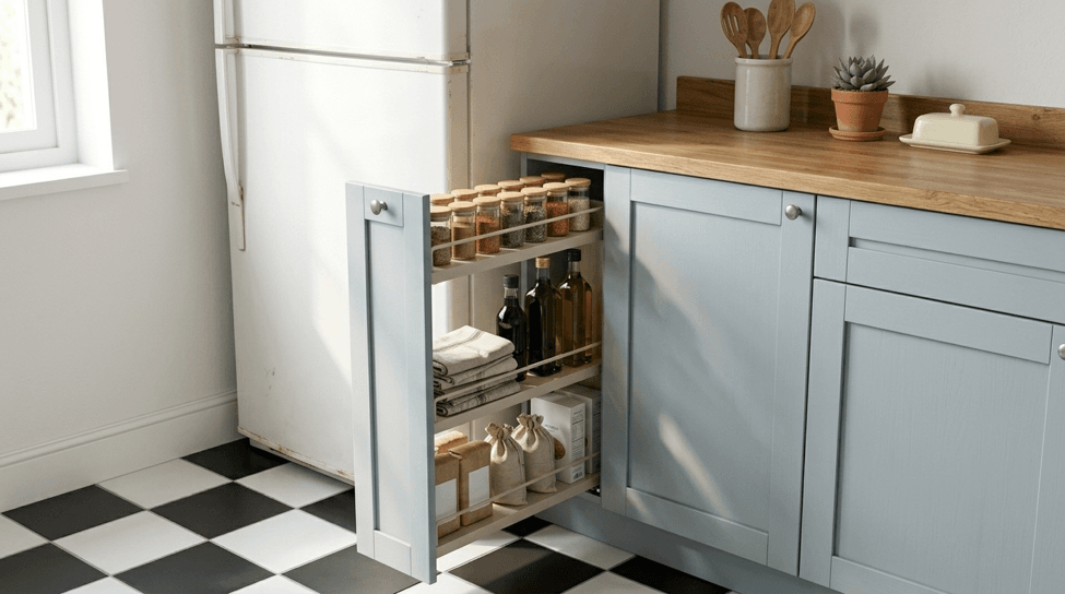 Slim storage unit using a narrow gap in a small home