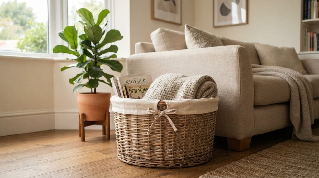 Woven basket updated with simple decorative trim