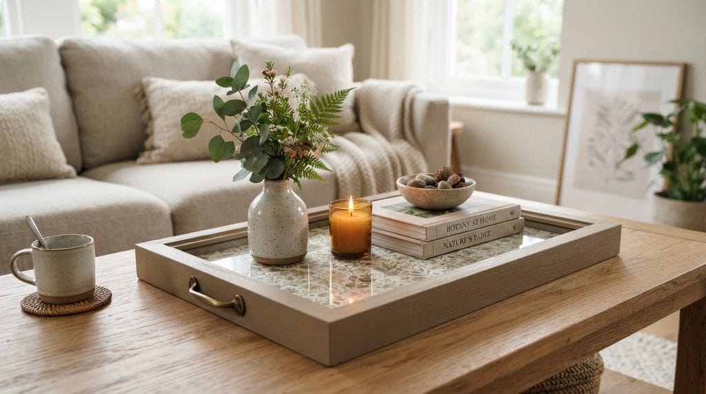 Cheap DIY home decor idea using a picture frame as a decorative tray