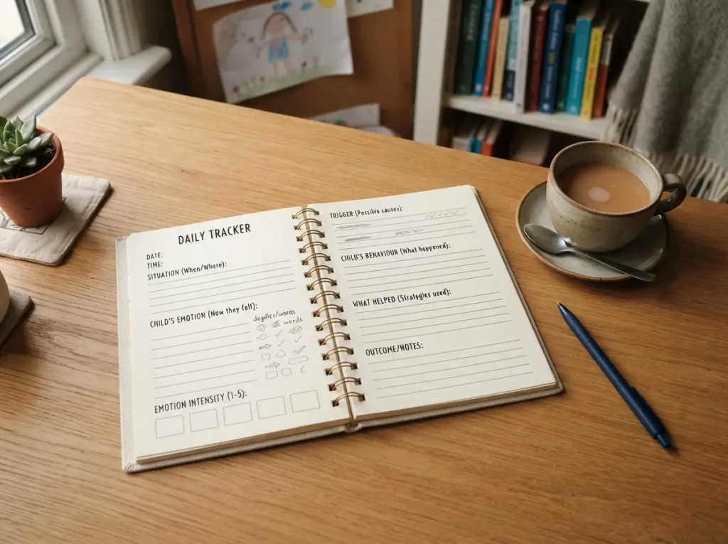 Notebook and pen for tracking a child’s emotional patterns