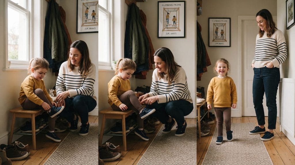 Parent guiding a child through a task while gradually encouraging independence