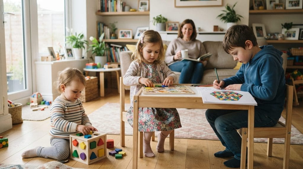 Children practising different age-appropriate attention activities at home