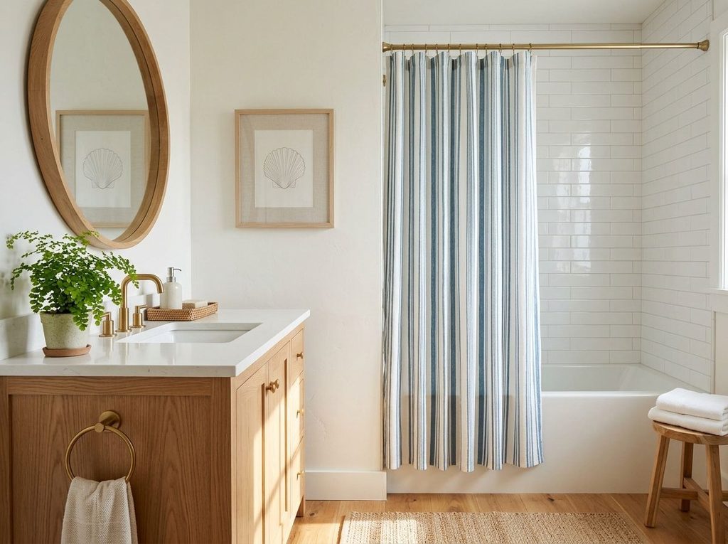 Playful coastal bathroom with beach-inspired decorative accents