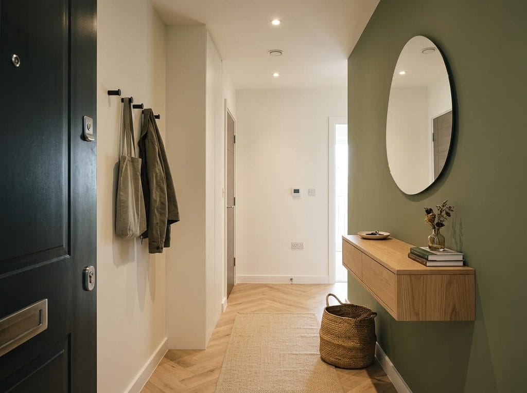 Modern compact hallway with coordinated interior decor