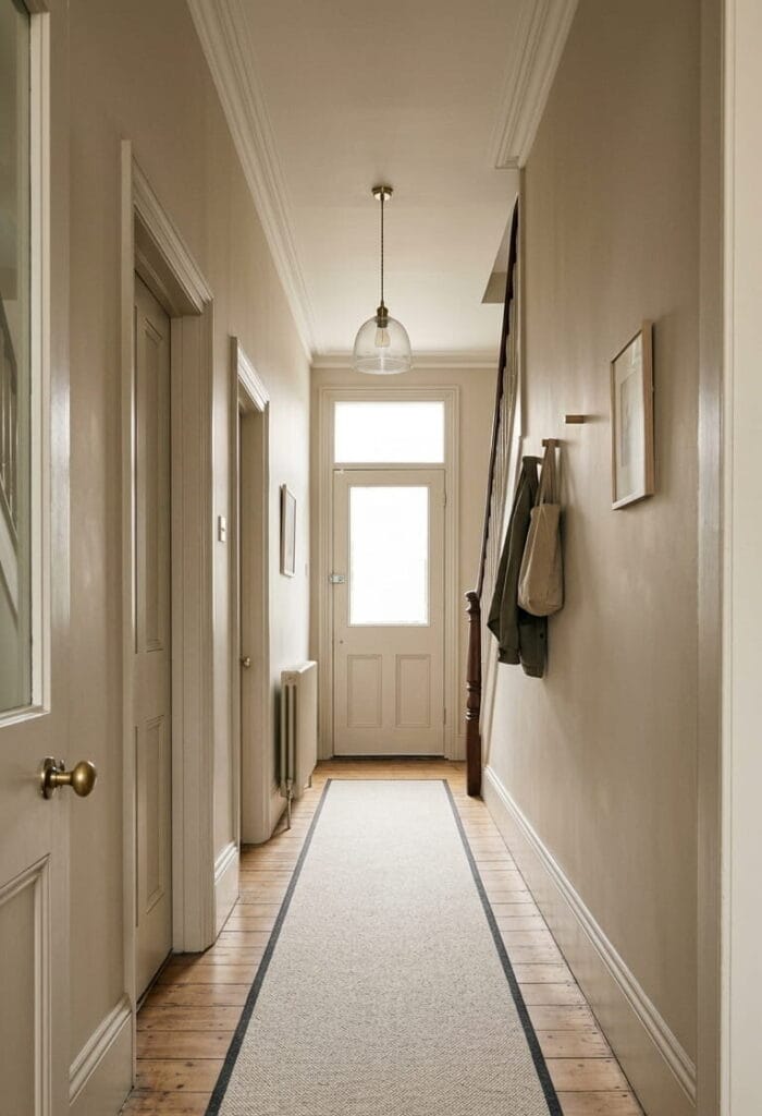 Long runner rug in a narrow entrance hallway
