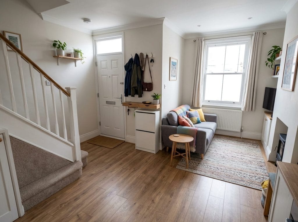 Small Living Room with Stairs and Front Door