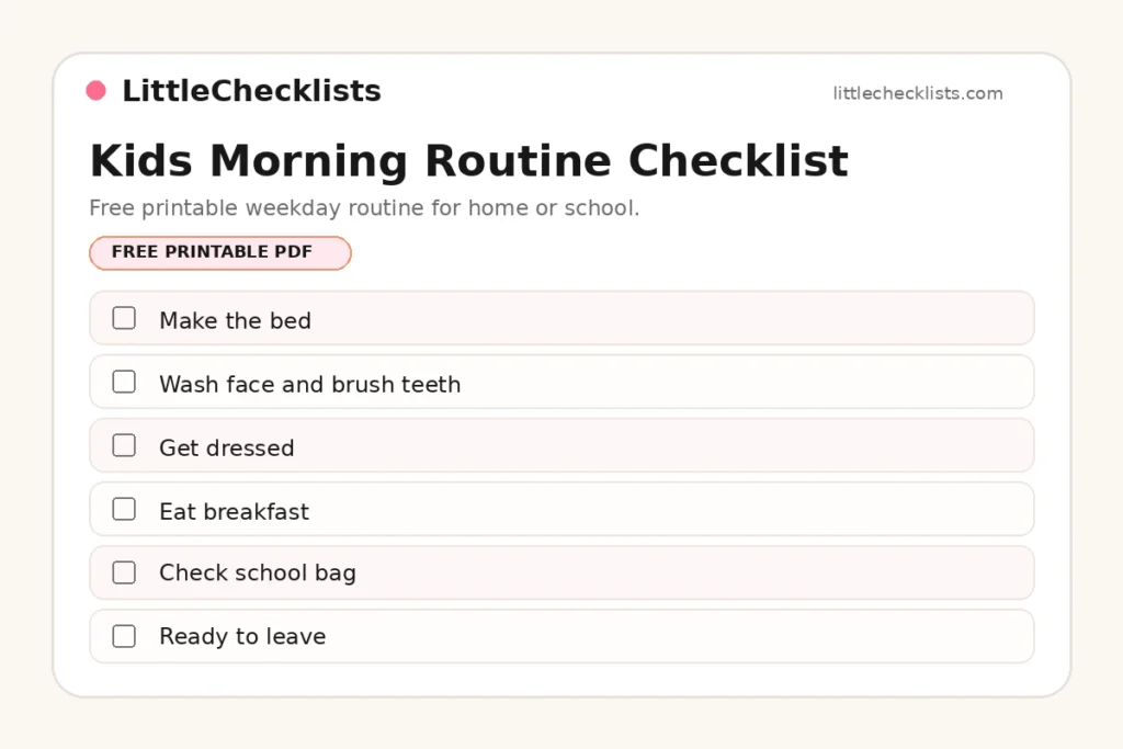 Kids morning routine checklist printable with weekday checklist rows
